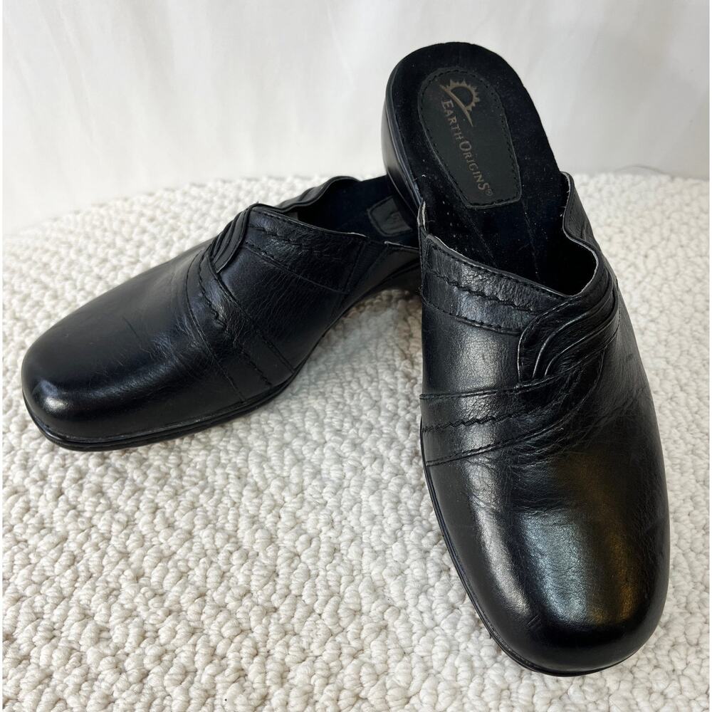 Black Leather Slip-On Mule Women's US 6.5 Medium  2" Heel Earth Origins Peggy